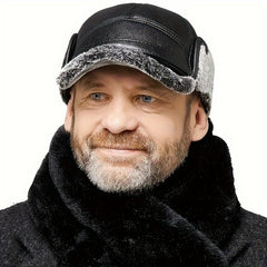 Men's Winter Plush Warm Leather Baseball Cap With Earflaps