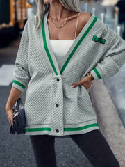 Plunging Button Front Cardigan Casual Loose Fit Long Sleeve