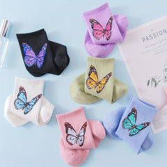 6 Pairs Butterfly Print Mid Tube Socks for Women