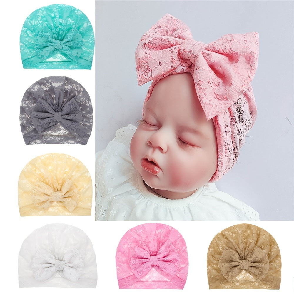 Baby Girls Turban Hat with Knotted Lace Flower for Wedding