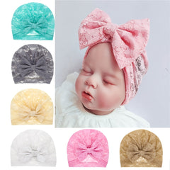 Baby Girls Turban Hat with Knotted Lace Flower for Wedding