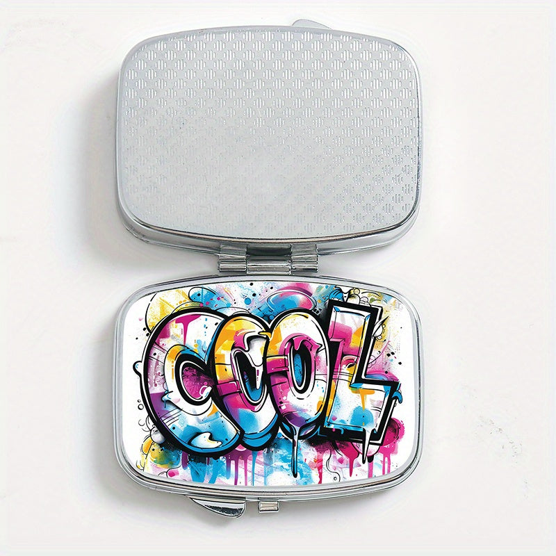 Graffiti Pattern Printed Square Medicine Box Two Compartment Pill Box