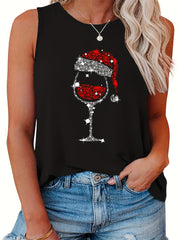 Red Wine Glass Santa Hat Christmas Tank Top