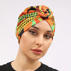 Geometric Plaid Print Turban Colorful Head Scarf Women Casual Ramadan Head Wrap