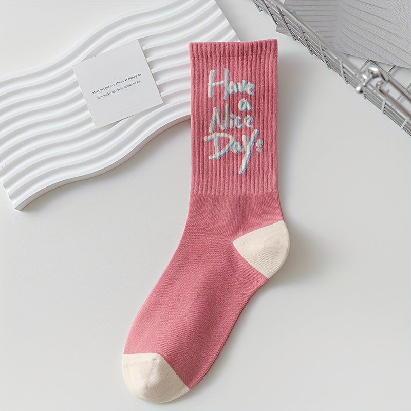 3 Pairs Floral Print Socks Comfy & Breathable Women's Stockings