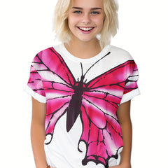 Girls Boys Butterfly Graphic Short Sleeve T-shirt Summer Sports Clothes