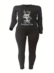 Cat Print Long Sleeve Top & Leggings Set