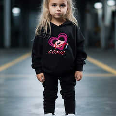 OERYUI Kids Heart Print Hooded Pullover Pants Set for Sports Spring Fall