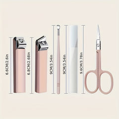 5pcs Portable Nail Clippers Set With Mirror Fingernail & Toenail Cutter