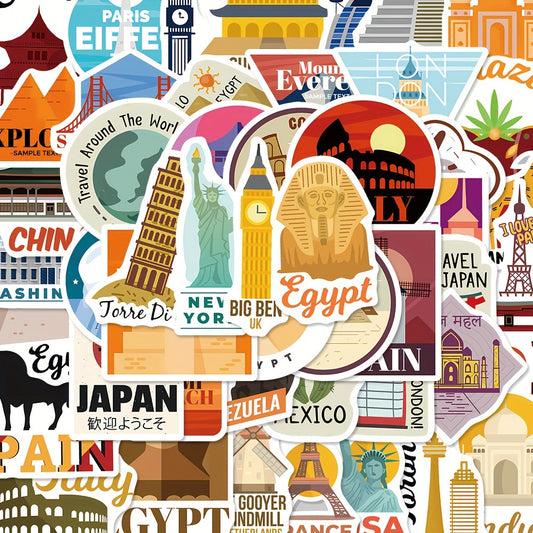 50pcs World City Landmark Stickers For Mobile Phones Coffee Cups Notebooks