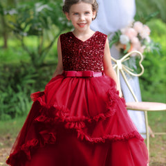 Girls Sleeveless Sequins Princess Dress for Christmas Birthday Party