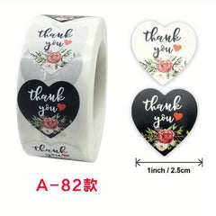 Heart Shaped Thank You Stickers Roll - 500pcs