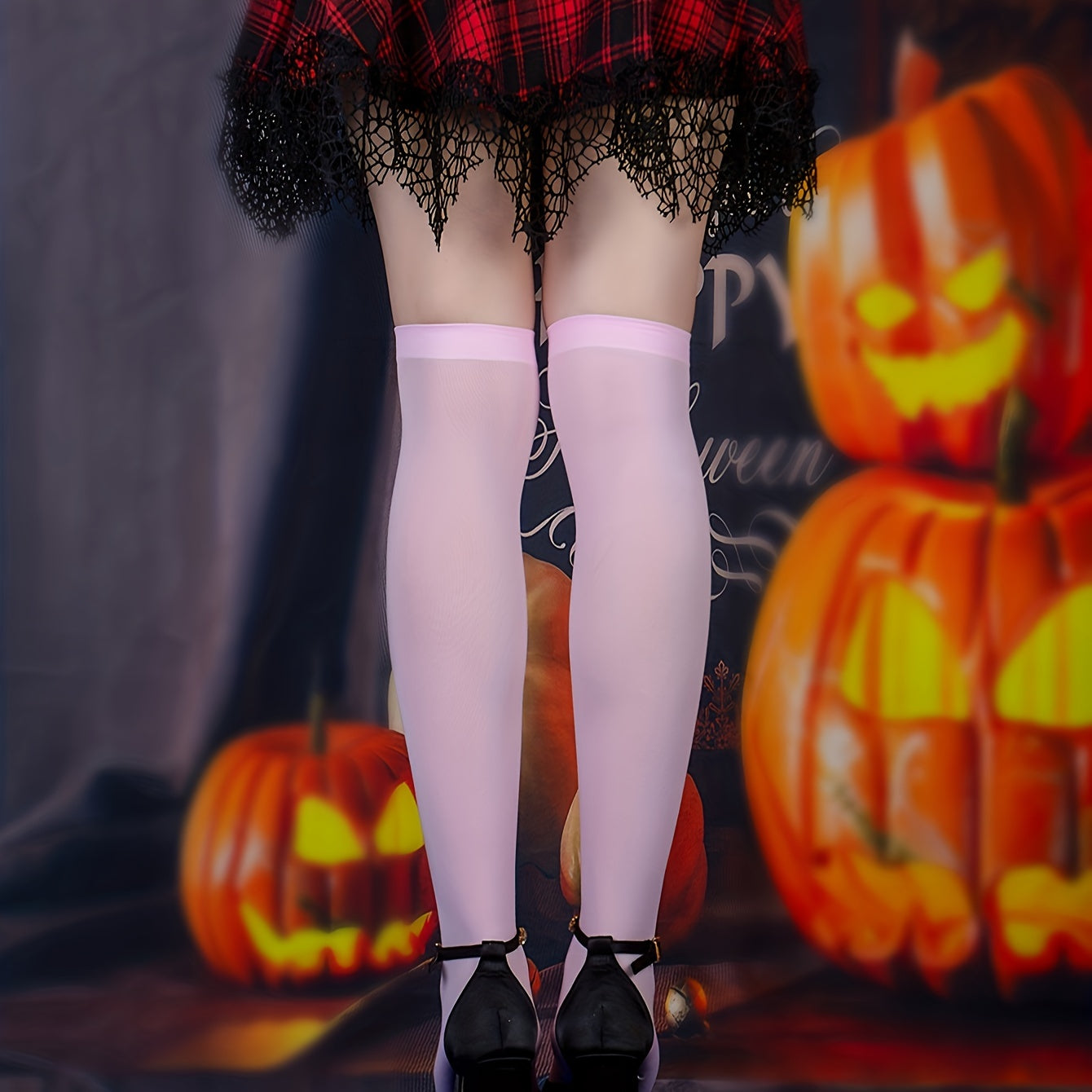 Spider Web Print Over The Knee Socks