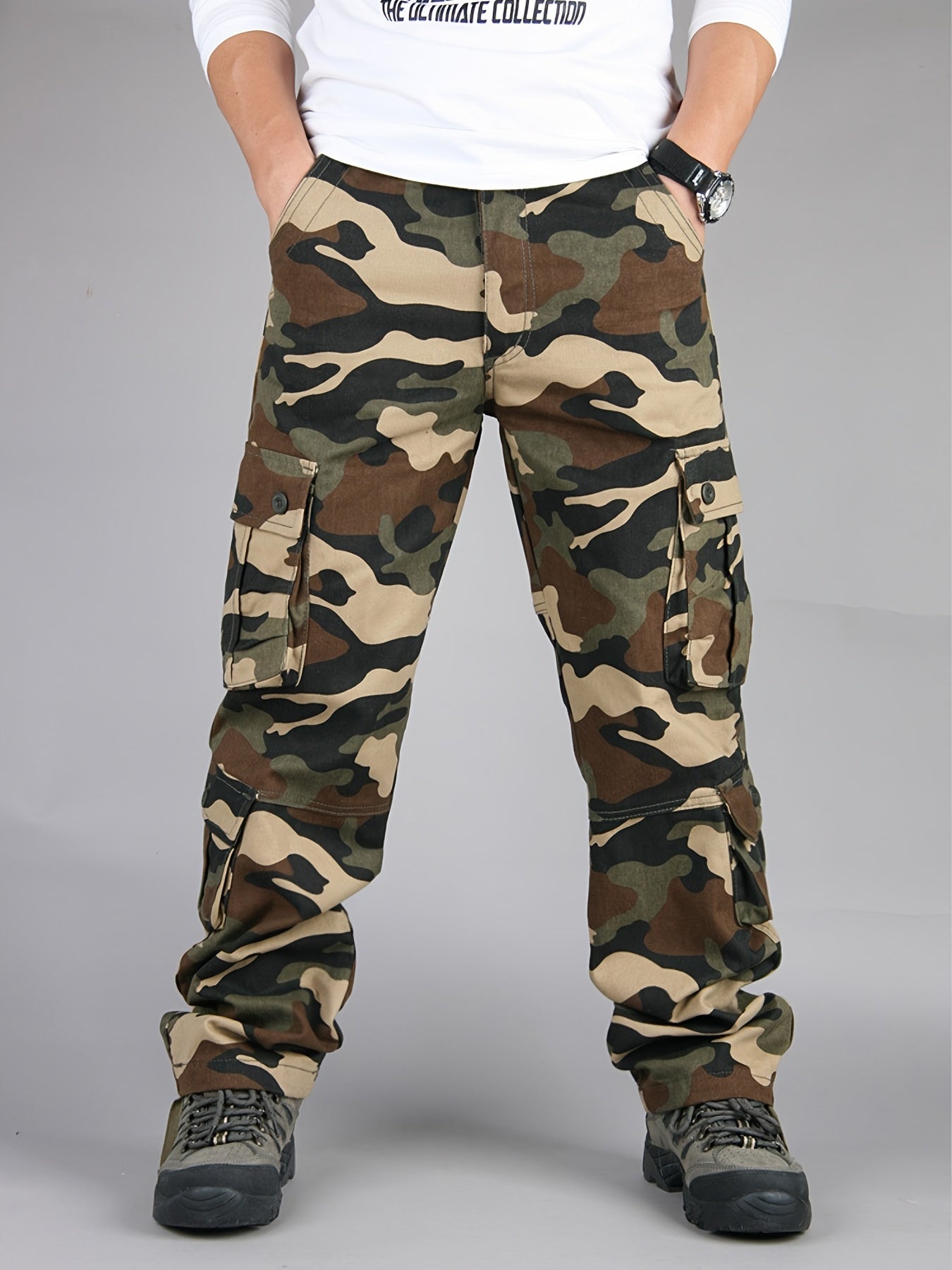 Solid Cotton Men's Cargo Pants for Outdoor Activities