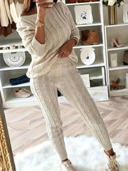 One Shoulder Cable Knit Jumper & Pants Set