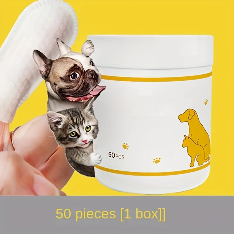 50pcs Dog Teeth Cleaning Finger Cover Wipes Oral Cleaning Deodorant