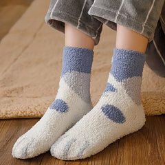 Cartoon Cat Claw Print Socks Warm & Fuzzy Stockings
