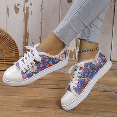 Floral Pattern Canvas Lace Up Round Toe Non slip Shoes