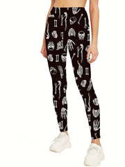 Halloween Sports Leggings Women's Plus Skull Print Yoga Pants