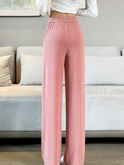 Solid Wide Leg Pants Casual High Waist Drawstring Elastic Pants