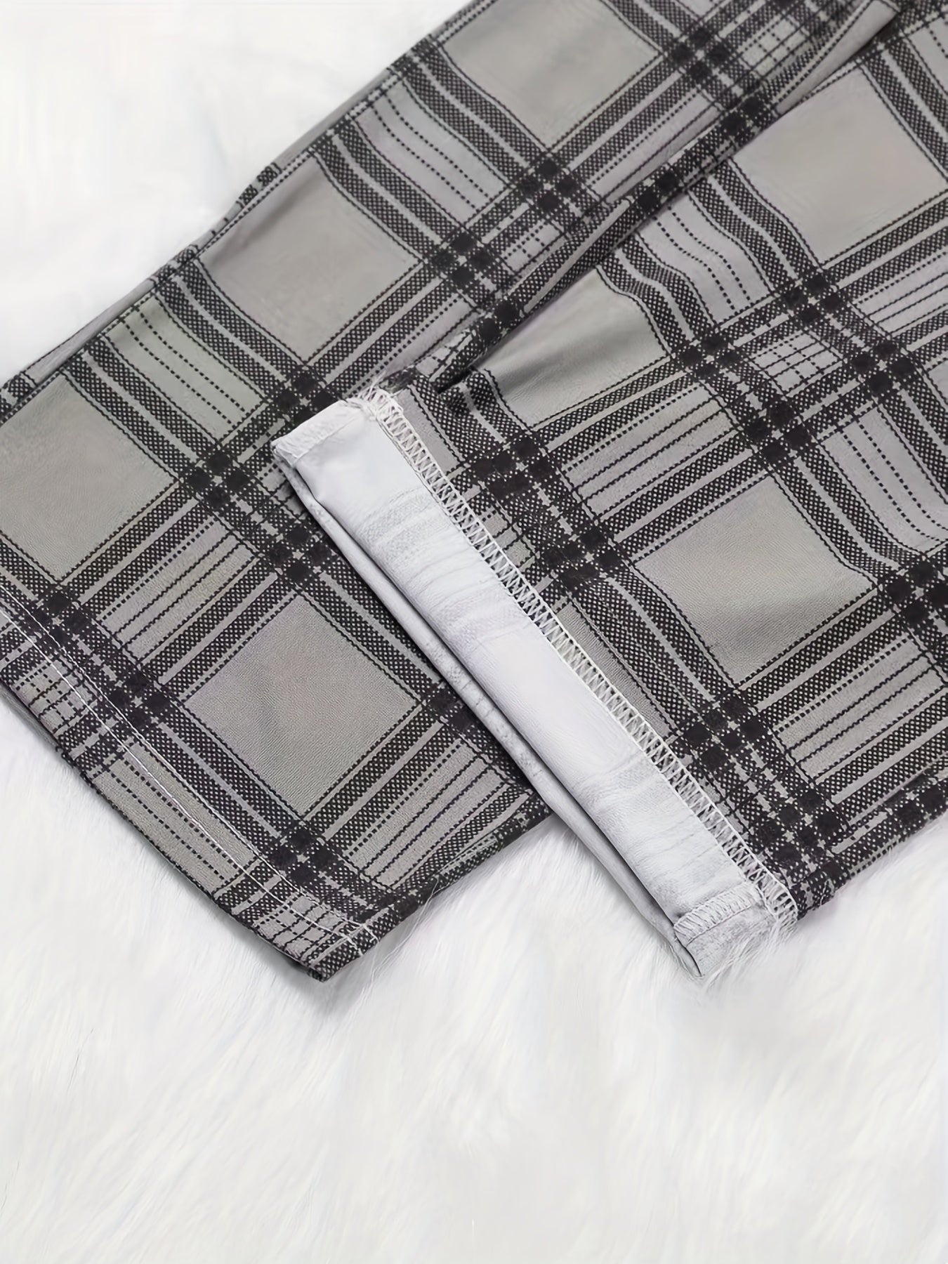 Colorblock Plaid Lounge Pants Elastic Waistband Women's Loungewear
