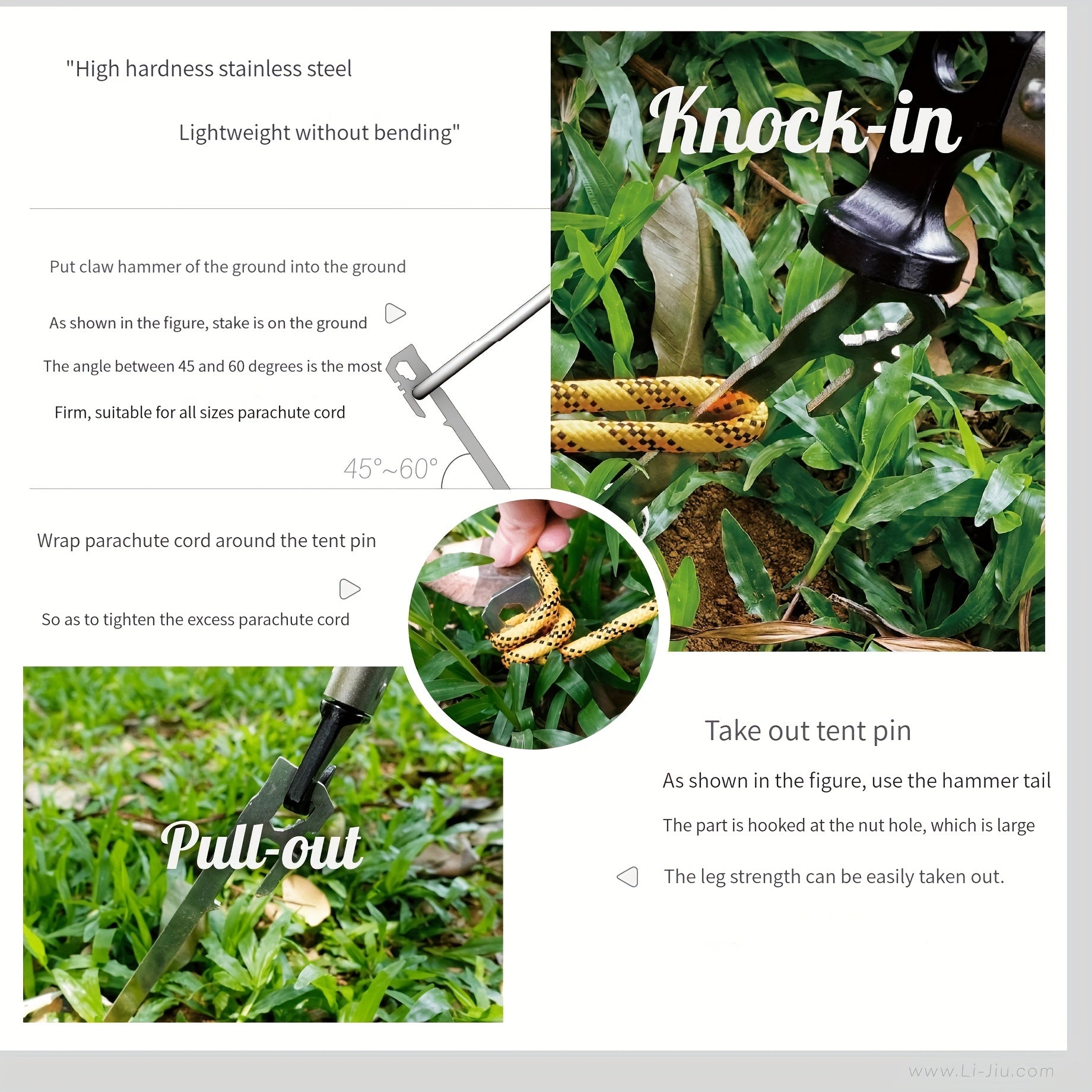 6pcs 27.94cm Stainless Steel Tent Nails with Carabiner