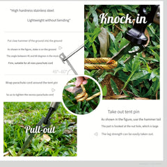 6pcs 27.94cm Stainless Steel Tent Nails with Carabiner