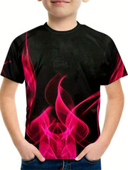Boy's Flame Graphic T shirt Casual Loose Tee For Summer