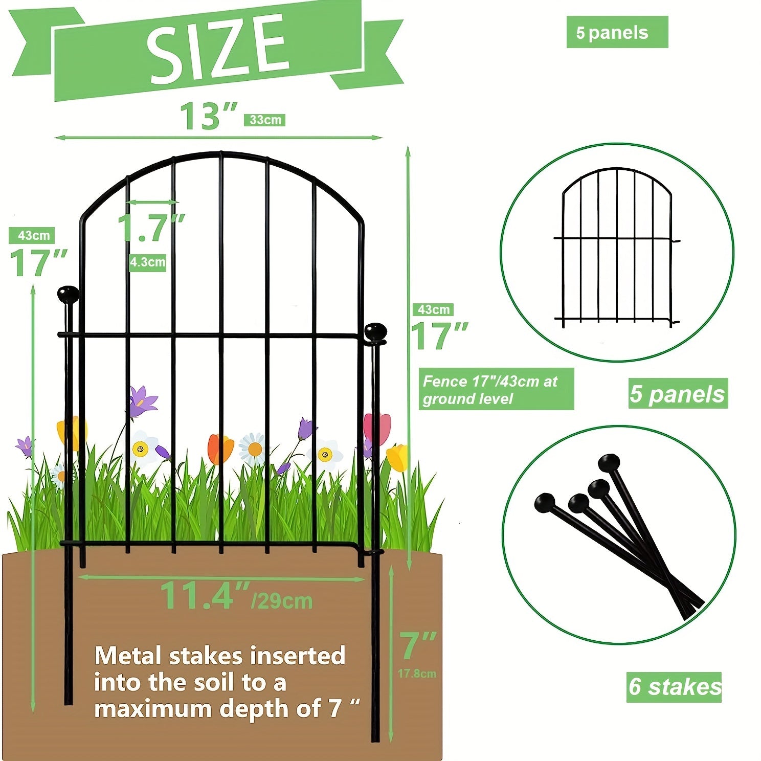 5pcs Metal No Dig Fence Animal Barrier For Dog Flower Bed Edging