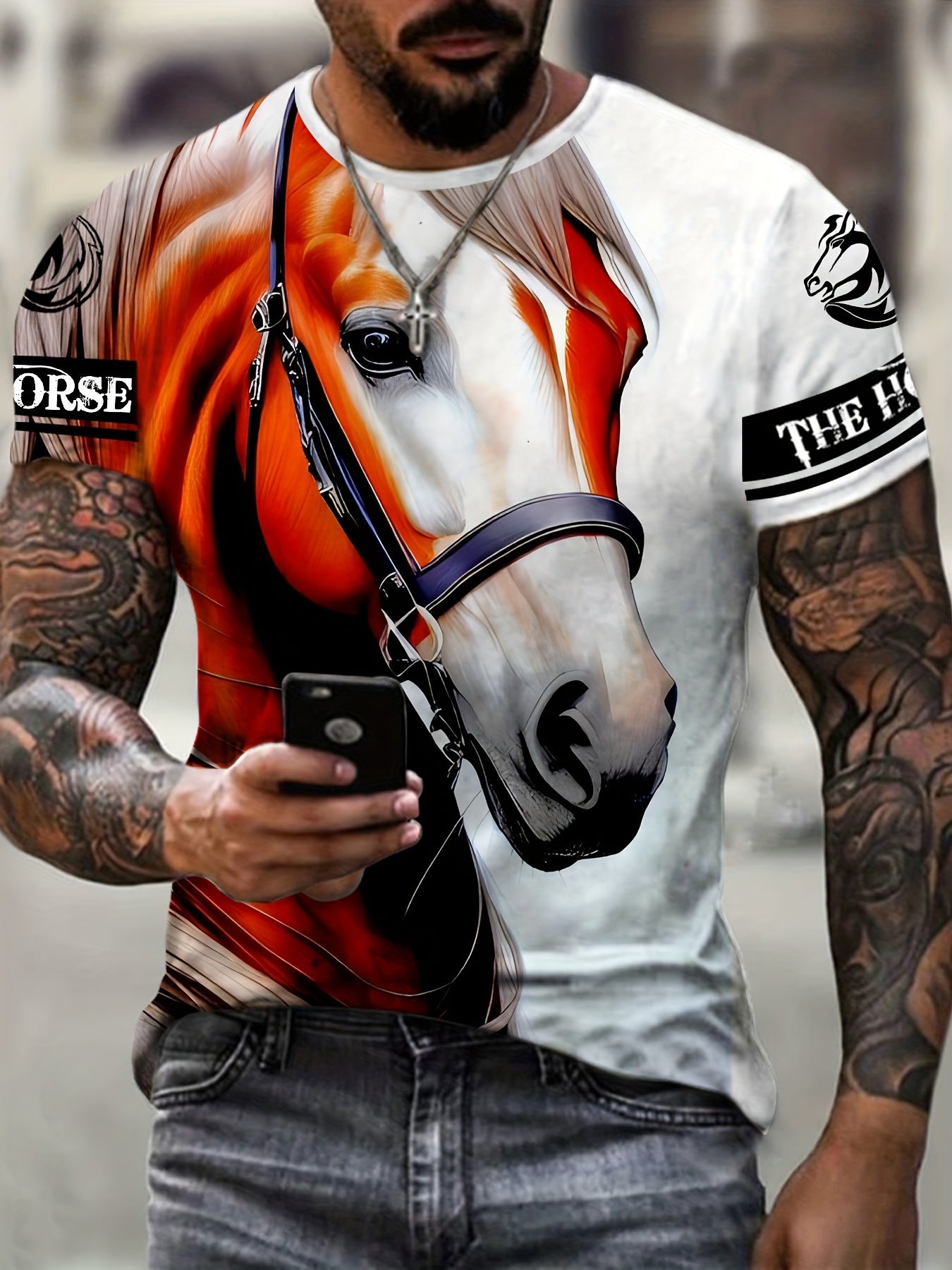Horse 3D Pattern Print Men's Short Sleeve Comfy T-shirt Graphic Tee