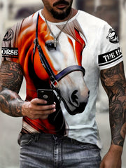 Horse 3D Pattern Print Men's Short Sleeve Comfy T-shirt Graphic Tee