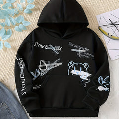 Cartoon Graffiti Print Boys Hooded Sweatshirt for Kids