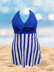 Colorblock Stripe & Anchor Print Tankini Set