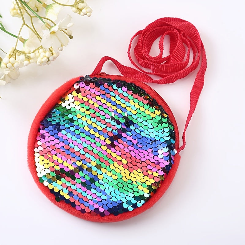 Girls Sequins Purse Crossbody Bag Mini Messenger Bag With Zipper