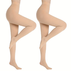 2 Pack Solid Opaque Pantyhose Slim Stretch Tights Women's Stockings