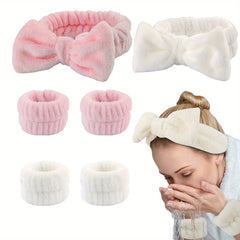 6 Pcs Spa Headband Wristband Set for Face Washing Soft Elastic Skincare
