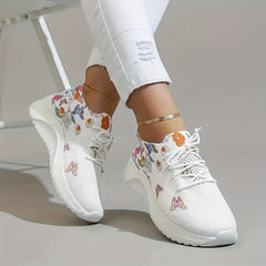 Flower & Butterfly Platform Sneakers Lace Up Outdoor Shoes