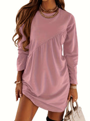 Solid Ruched Long Sleeve Mini Dress