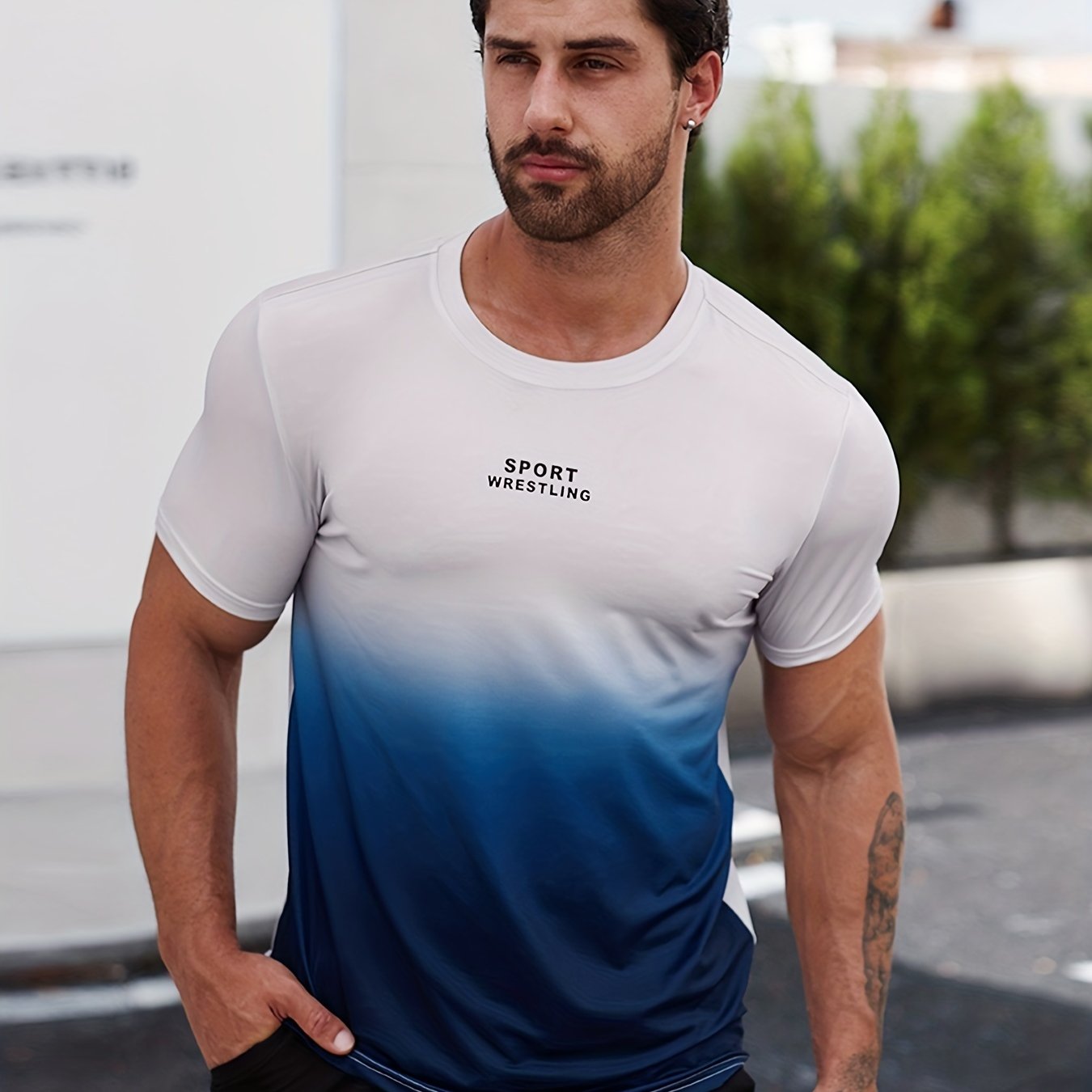 Gradient Print Men's Graphic Crew Neck T shirt for Summer