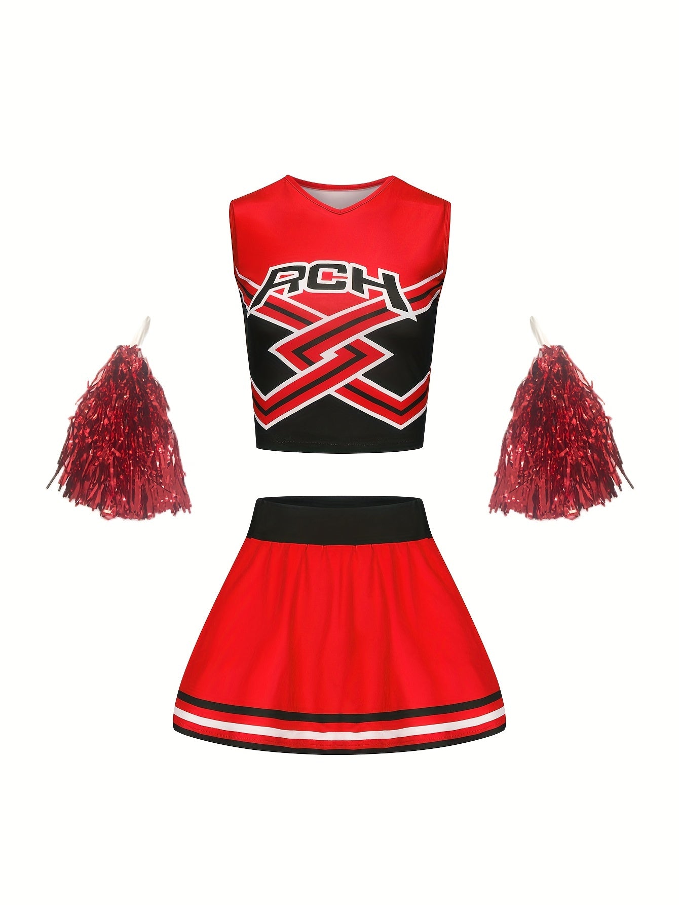Girls Cheerleading Outfit with Poms for Sports Party Performance