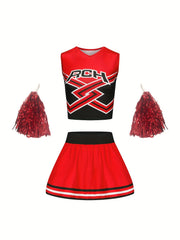 Girls Cheerleading Outfit with Poms for Sports Party Performance