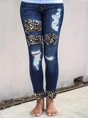 Colorblock Leopard Print High Rise Skinny Jeans