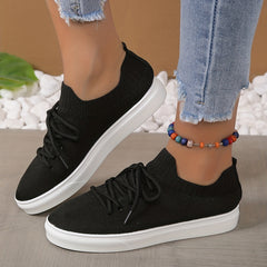 Women's Breathable Knit Sneakers Lightweight Low Top Lace Up Shoes