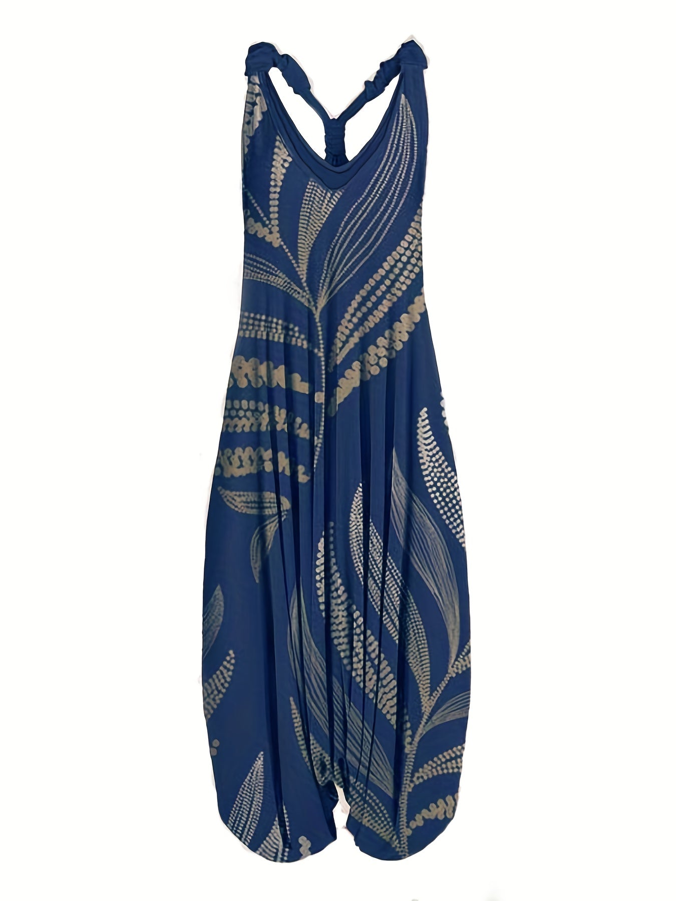 Floral Print V Neck Harem Jumpsuit Sleeveless