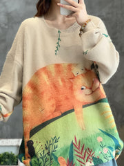 Cartoon Cat Print Long Sleeve Pullover Jumper