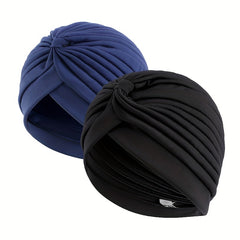 2pcs Knot Crinkle Turban Cap & Headwrap Elastic Lightweight Bonnet Chemo Cap