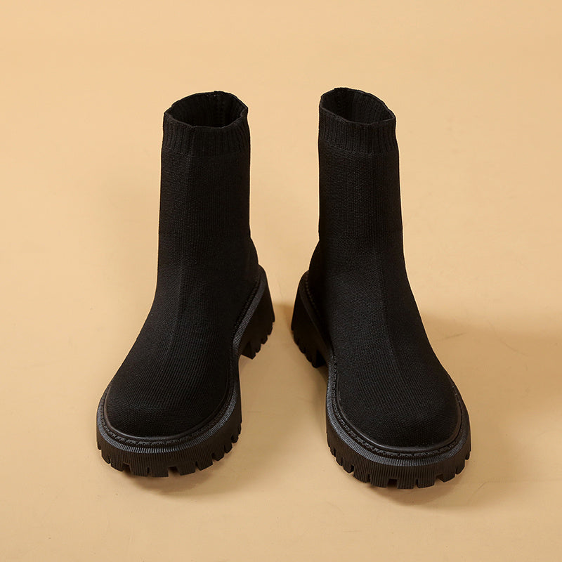 Women's Breathable Knit Short Boots Comfortable Round Toe Slip On Shoes
