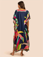 Plus Size Boho Kimono Women's Plus Floral Print Maxi Cover Up Dress