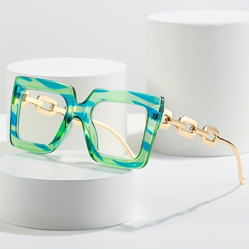Y2K Block Chain Clear Lens Glasses Anti Light Reading Glasses