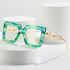 Y2K Block Chain Clear Lens Glasses Anti Light Reading Glasses